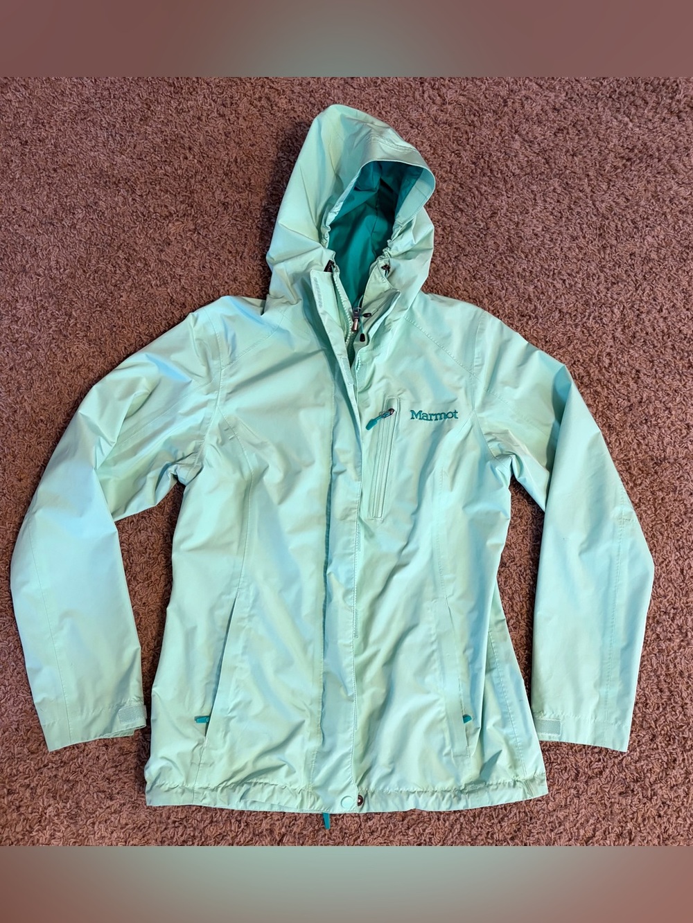 Marmot Women's Mint Green Hooded Waterproof Ski Jacket Shell